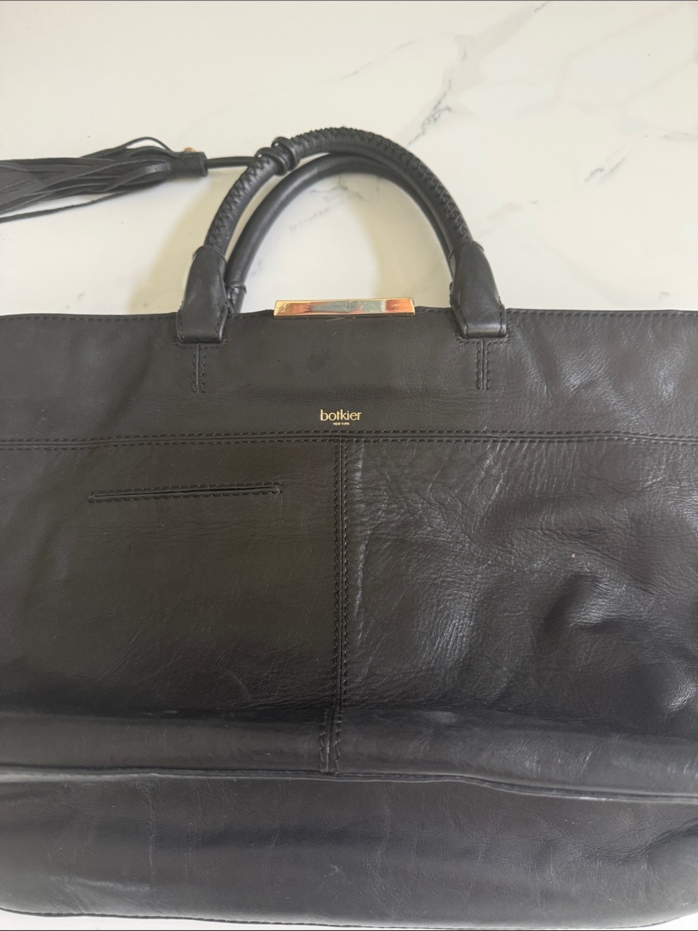 Botkier Black Leather Structured Top-Handle Tote